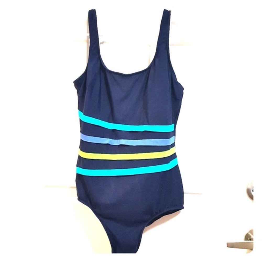 VINTAGE BEACH CABANA XL/18 Blue One Piece Swimsuit